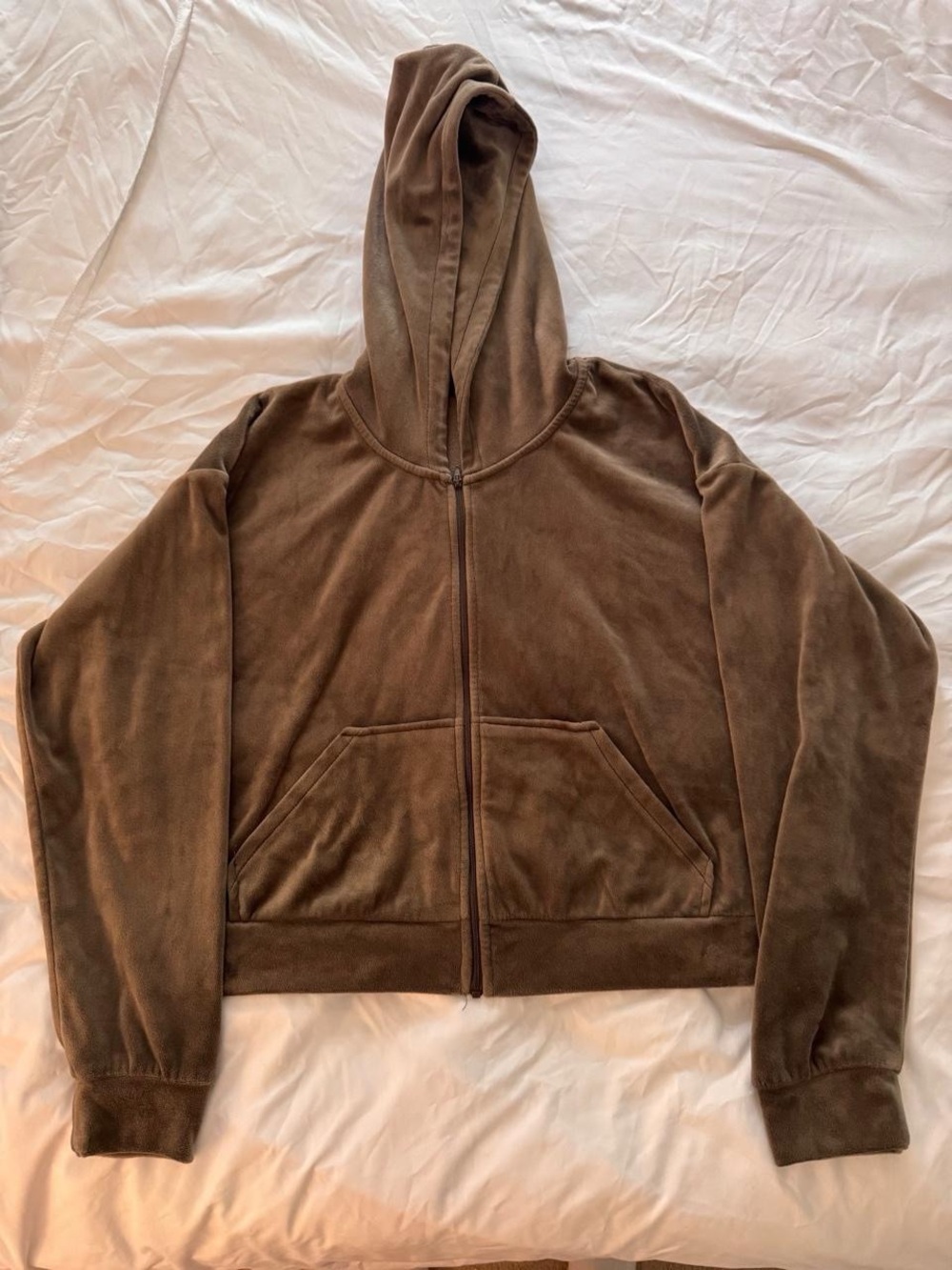 H&M brown velour cropped zip-up hoodie- Size XL